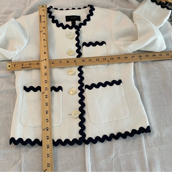 NWOT J. Crew blazer white linen navy Rick rack wavy trim SZ 00. - Picture 6 of 16